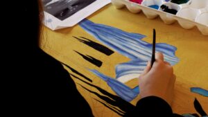 Restauration et marouflage d’une peinture chinoise traditionnelle sur papier